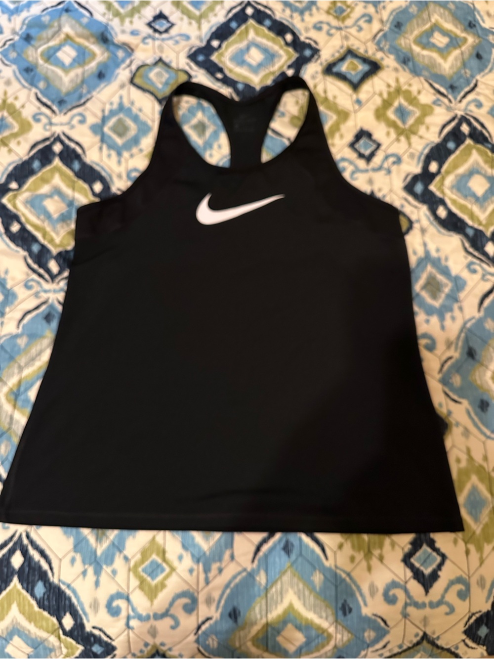 Nike Black Racerback Tank Top with White Swoosh. Size Large. Excellent condition
